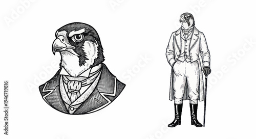 Anthropomorphic Falcon Gentleman in Victorian Attire.