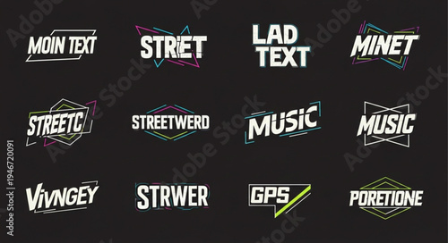 Collection of Streetwear-Inspired Text Designs - Moin, Striet, Lad, Minet, Streetc, Streetwerd, Music, Vivngey, Strwer, GPS, Poretkine.