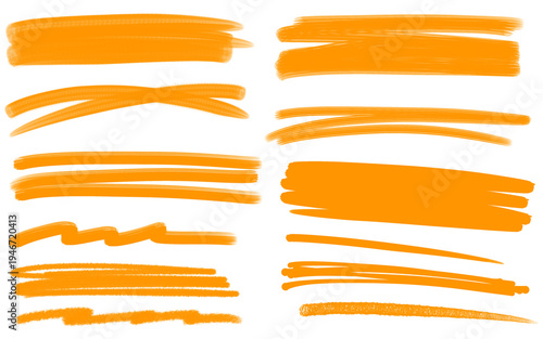 Set of grunge yellow strike through and underline elements.	