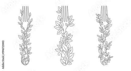 Three floral hair combs illustrated in a delicate black silhouette