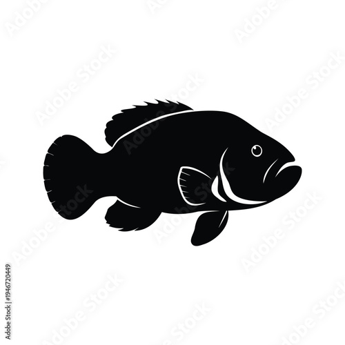 Black and white fish silhouette vector illustration fins and tail details, oscar fish silhouette vector illustration