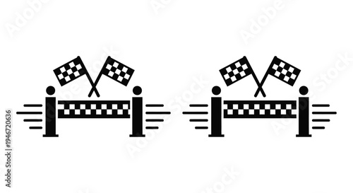 Racing flags waving at the finish line a striking silhouette