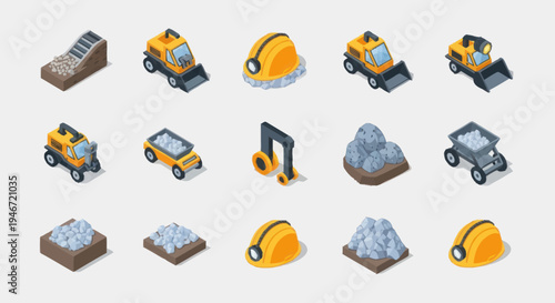 Isometric Construction and Mining Icons Set.