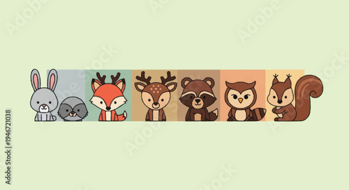 Cute Woodland Animals Cartoon Characters Collection.