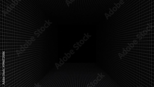 4K 3D looping background animation with grid pattern moving forward with empty space in the middle.