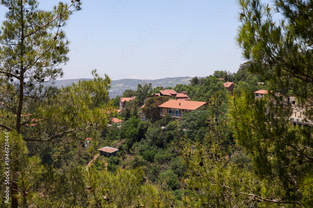 Obraz premium View of the village of Pano Platres, located in the Troodos Mountains of Cyprus