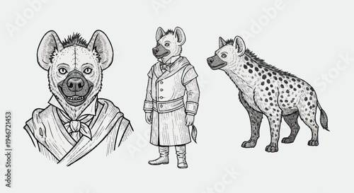 Hyena Character Illustrations and Realistic Depiction.