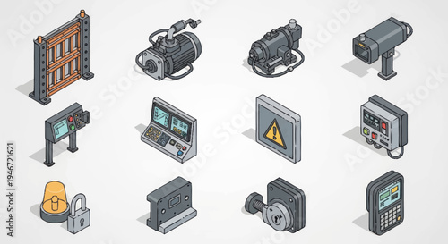 Isometric Security and Surveillance Technology Icons Set.