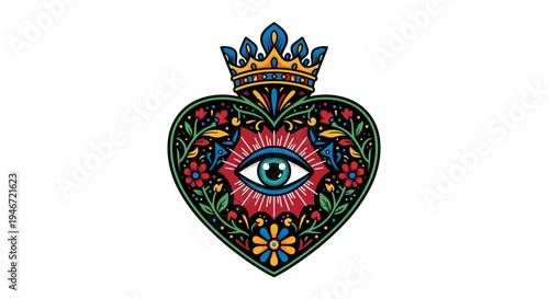 Sacred heart with eye and crown.