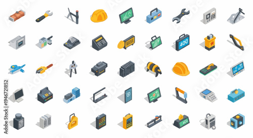 Collection of Isometric Industrial and Technology Icons.