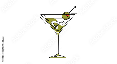 A martini glass with an olive garnish.
