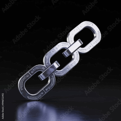 Vibrant metallic chain links forming an essential digital connection, representing secure data networks and unbreakable technological bonds