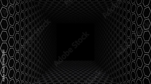 4K 3D looping background animation with honeycomb pattern moving forward with empty space in the middle.