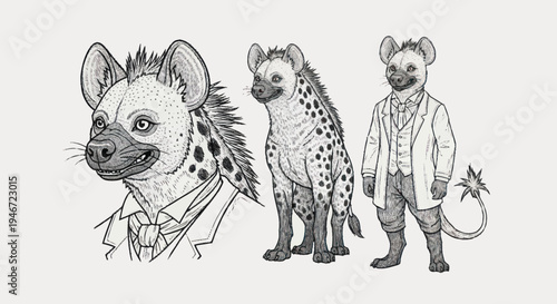 Hyena Character Designs in Formal Attire.