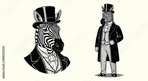 Elegant Zebra Dressed in Formal Victorian Attire.