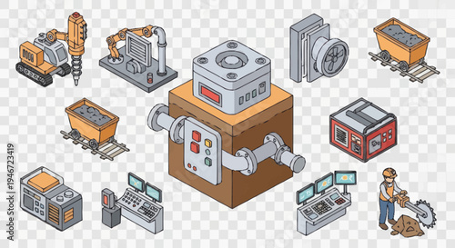 Isometric Industrial Equipment and Machinery Collection.