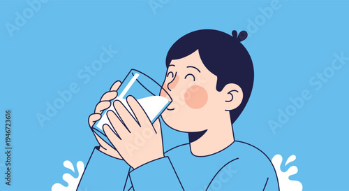 Kid Drinking Fresh Milk from Glass Healthy Dairy Illustration
