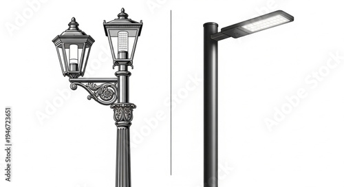 Two different street lamps shown side by side.