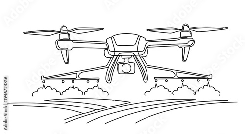 Fotografi Line drawing of a drone flying over a field showcasing aerial technology
