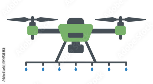 Green and black drone with a sprayer attachment viewed from directly above