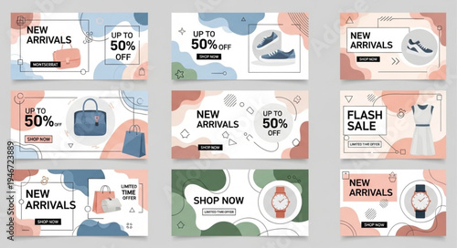 Collection of Fashion Sale Banners with Abstract Designs.