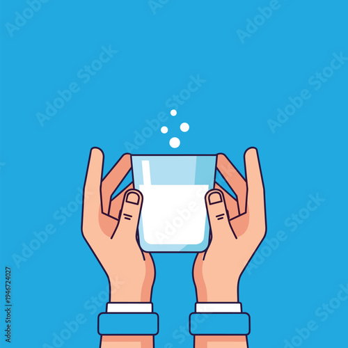 Hands Holding Glass of Milk Simple Dairy Drink Illustration
