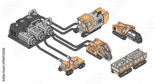 Industrial Mining Equipment Set Isometric Illustration.