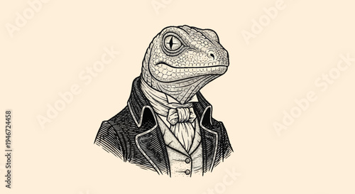Anthropomorphic Lizard Gentleman in Formal Attire.