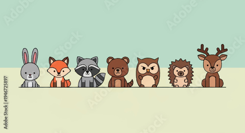 Cute cartoon forest animals collection illustration.