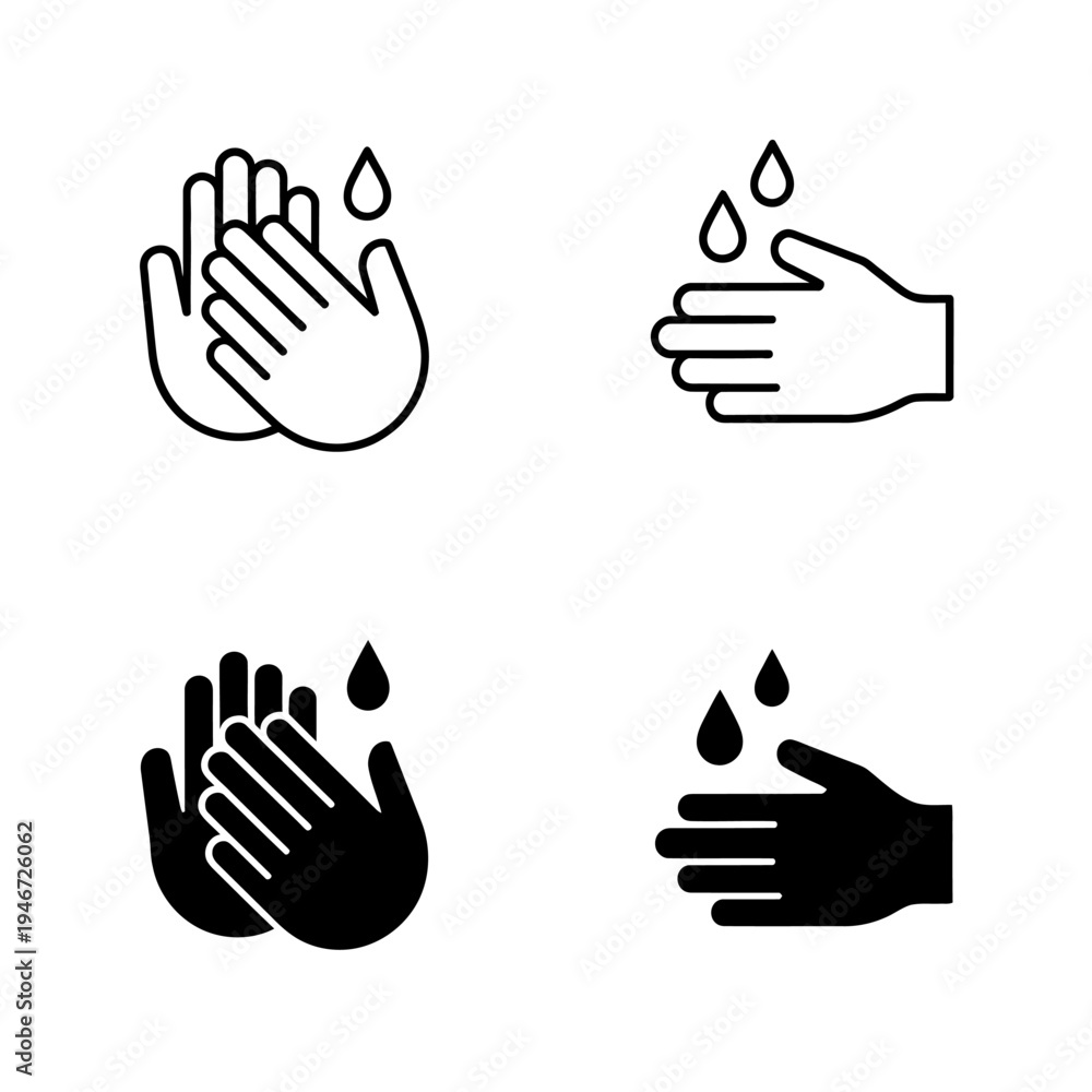 Obraz premium Hand washing icons with water drops for hygiene and cleanliness concepts