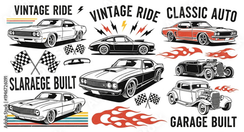 Vintage and Classic Car Designs Collection - A Nostalgic Automotive Art.