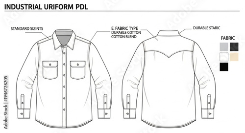 Industrial Uniform Polo Shirt Design with Front and Back Views.