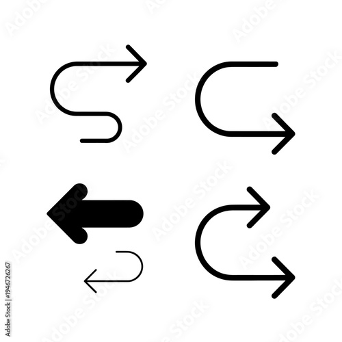 Black arrows on white background for navigation and direction  various curved arrows
