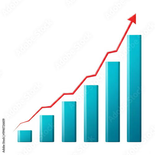 Growth chart showing increasing upward trend with blue bars and red line. isolated on transparent background Free Download Growth chart showing increasing upward trend with blue bars and red line. isolated on transparent background - GFXLoad