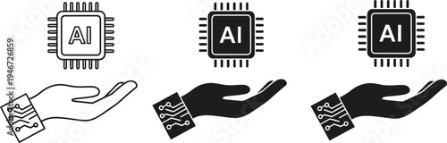 Human hand holding an artificial intelligence (AI) microchip. AI support, technology integration, and digital innovation. Collaboration between human creativity and computer processing power. 