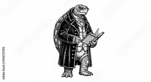 Anthropomorphic Turtle Gentleman Reading a Book.