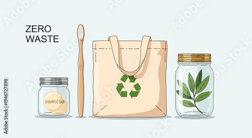 Eco Friendly Reusable Shopping Bag With Recycling Symbol Sustainable Lifestyle Vector Illustration