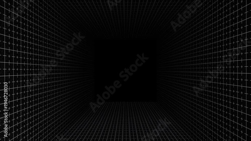 4K 3D looping background animation with grid pattern moving forward with empty space in the middle.