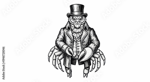 Anthropomorphic Crab Dressed in Victorian Gentleman Attire.