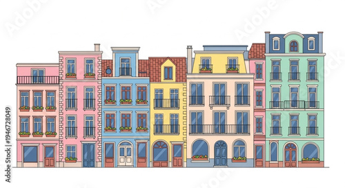 Colorful European Townhouses in a Row.