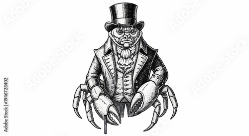 Anthropomorphic Crab Dressed in Victorian Gentleman Attire.