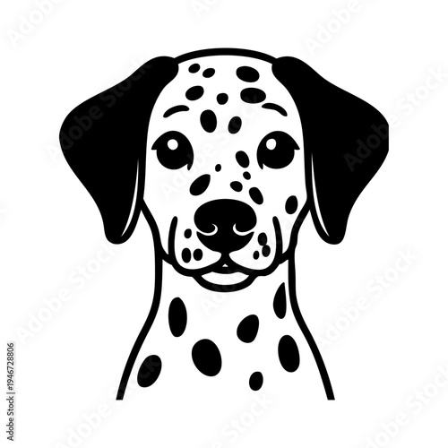 Dibujo sencillo con líneas de la cabeza de un simpático perro dálmata visto de frente