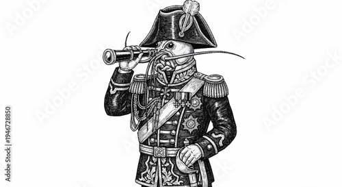 Victorian Era Naval Officer Animal Illustration.