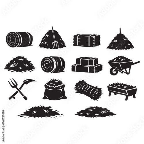 Agricultural hay and straw icons vector