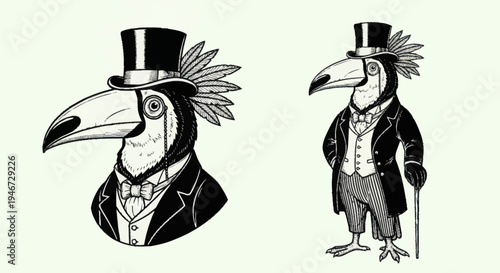 Elegant Toucan Dressed in Formal Attire and Top Hat.