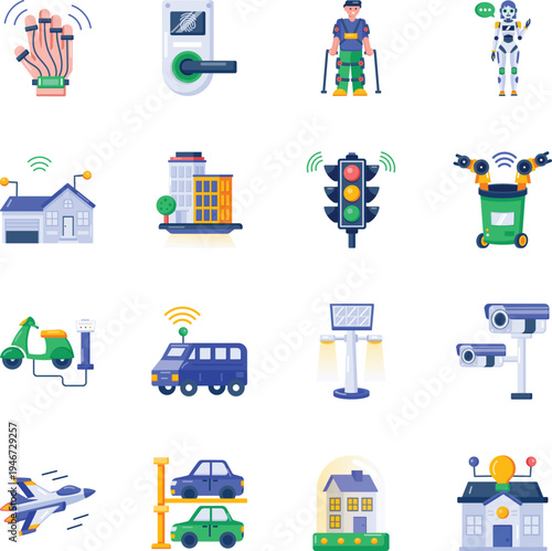 Set of Flat Style Smart Technology Icons 

