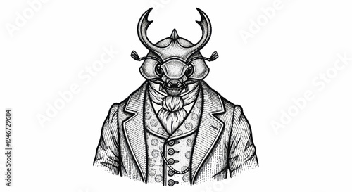 Anthropomorphic Beetle Samurai in Victorian Attire.