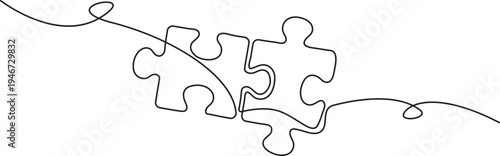 Puzzle icon line continuous drawing vector. One line Conundrum icon vector background. Team work icon, Puzzle Web Banner with Continuous Line Icon, Problem Solving continuous line drawing with drawing
