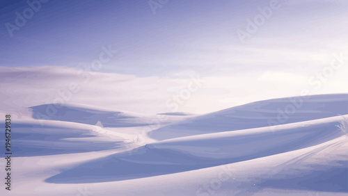 Snowy Landscape with Rolling Hills and Shadows.