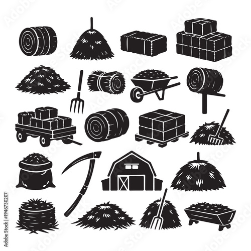 Agricultural hay and straw icons vector